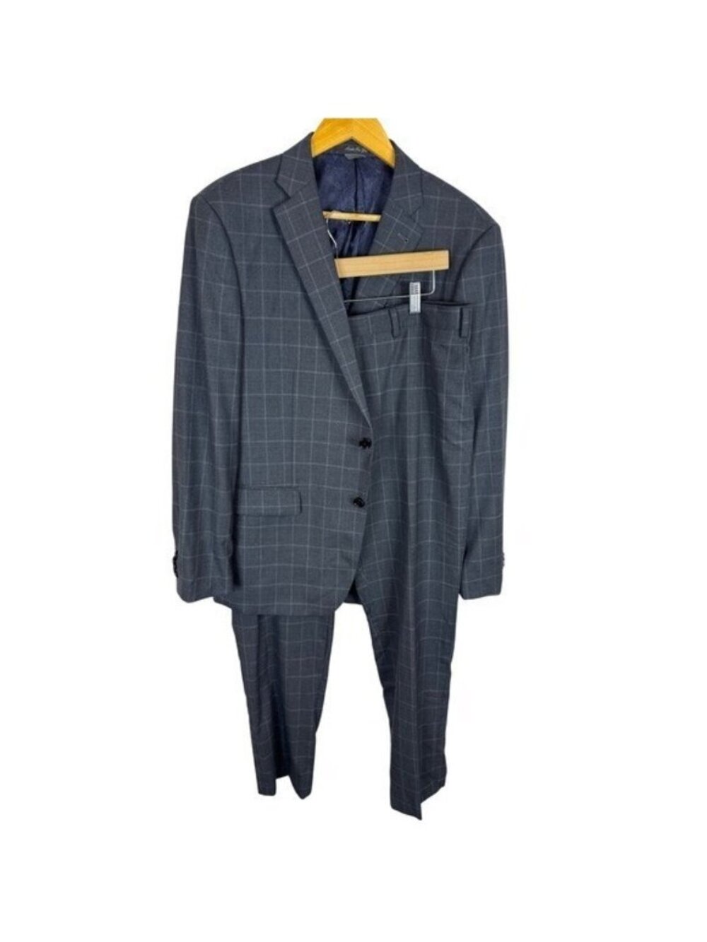 Indochino Mens 44L Tall 36X31 Gray Windowpane 100% Wool 2 Piece Suit Paisley